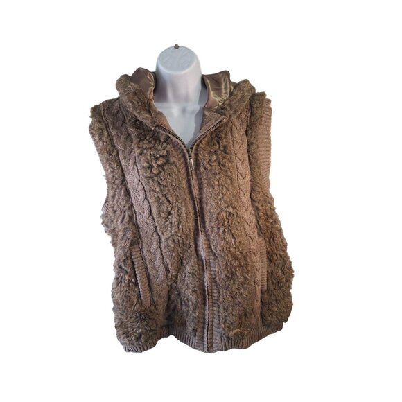 Green Tea Brown Vest Ladies' XL  Faux Fur Lining - Picture 1 of 8